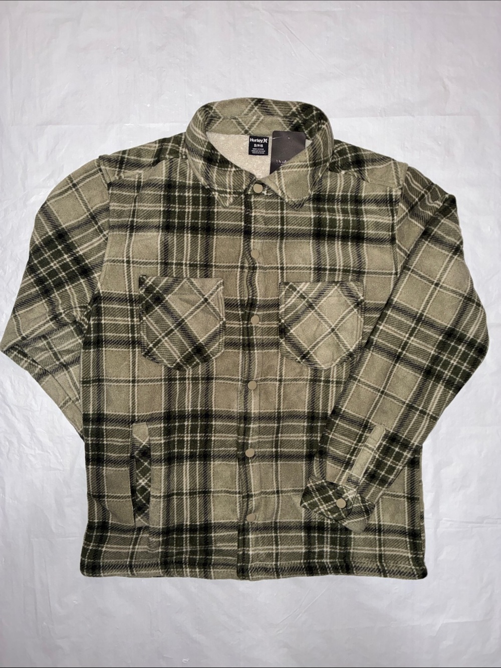 Hurley Olive Green Plaid Fleece w/ Sherpa Shirt Jacket